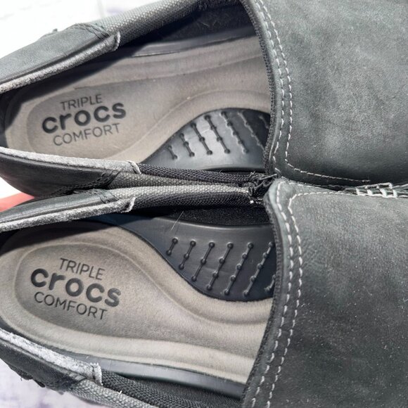 Crocs Men Santa Cruz 2 Luxe Leather Moccasin Loafers Sz 13 Comfort Slip On Shoes - Picture 9 of 11